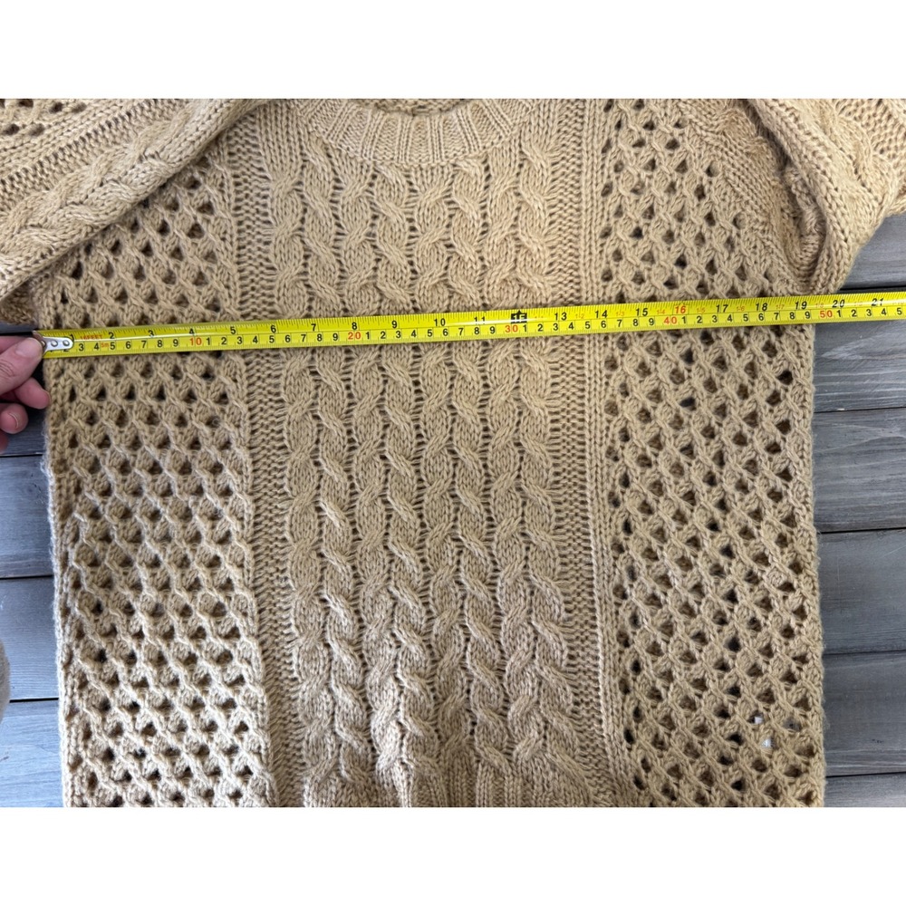 Pol Cable Open Knit Yellow Sweater Floral Lace Hem Raglan Sleeve Oversized S - Picture 12 of 13